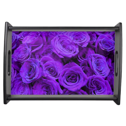 romantic violet purple roses pretty rose bouquet serving tray
