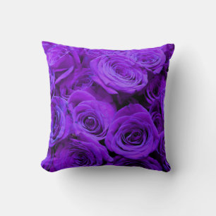 romantic violet purple roses, pretty rose bouquet throw pillow