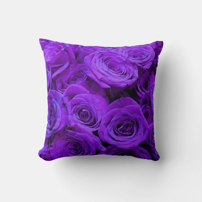 romantic violet purple roses, pretty rose bouquet throw pillow (Front)