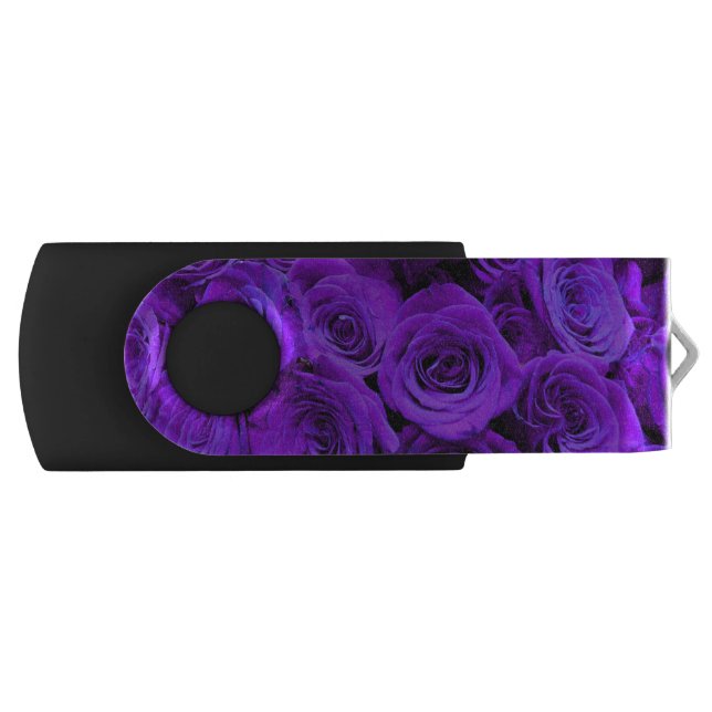 romantic violet purple roses, pretty rose bouquet USB flash drive (Front)