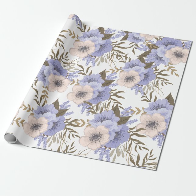 Romantic Violet & Sage Botanical Floral  Wrapping Paper (Unrolled)
