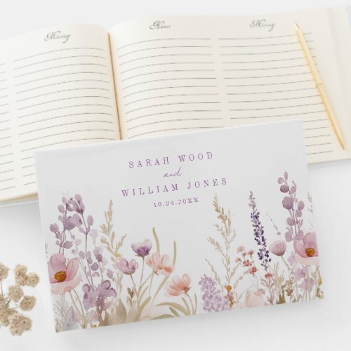 Romantic violet wild flowers Wedding Guest Book