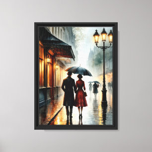 Romantic Walk in Rainy City Street Canvas Print