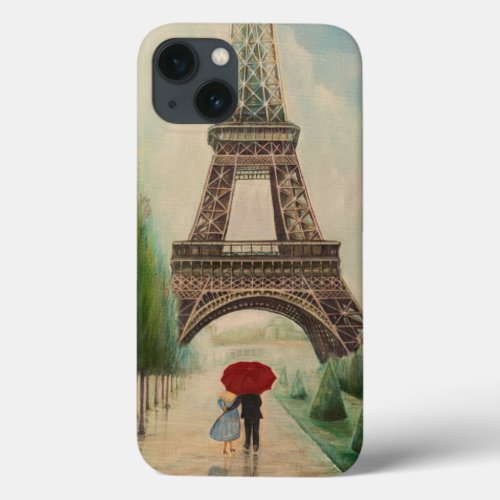 Romantic walkers at the Eiffel Tower iPhone 13 Case