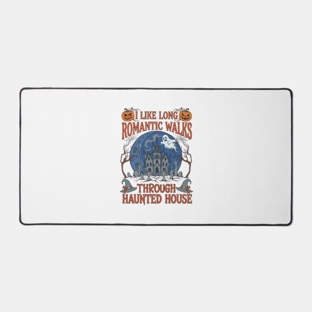Romantic Walks Through Haunted House Ghost Pumpkin Desk Mat (Front)