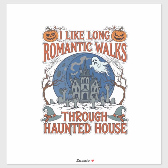 Romantic Walks Through Haunted House Ghost Pumpkin Sticker (Sheet)