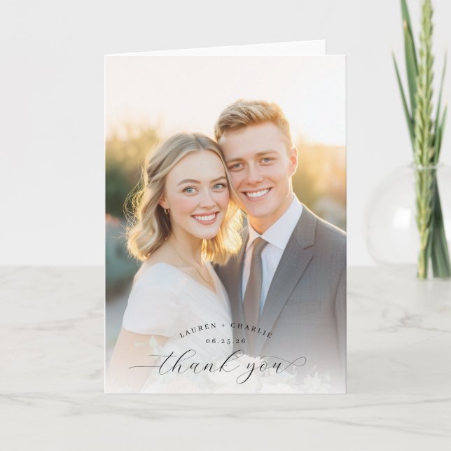 Romantic Warm Contemporary Photo Thank You Card (Front)