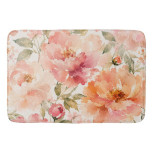 Romantic Warm Summer Watercolor Blossoms Bath Mat