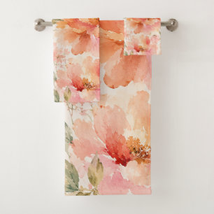 Romantic Warm Summer Watercolor Blossoms Bath Towel Set