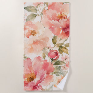 Romantic Warm Summer Watercolor Blossoms Beach Towel