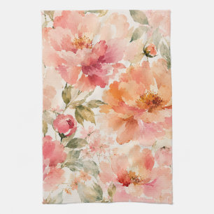 Romantic Warm Summer Watercolor Blossoms Kitchen Towel