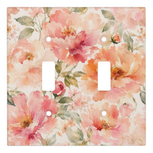Romantic Warm Summer Watercolor Blossoms Light Switch Cover