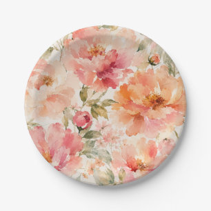 Romantic Warm Summer Watercolor Blossoms Paper Plates