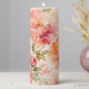 Romantic Warm Summer Watercolor Blossoms Pillar Candle