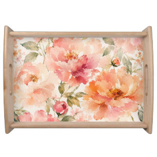 Romantic Warm Summer Watercolor Blossoms Serving Tray