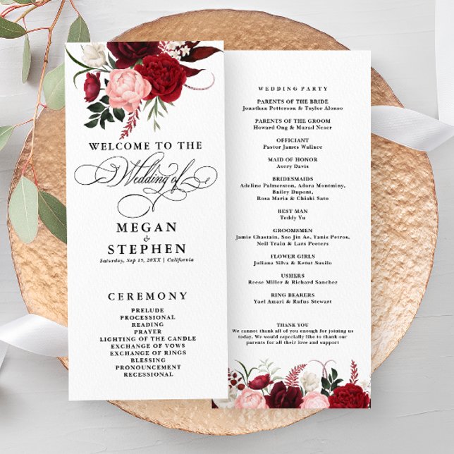 Romantic Water color Burgundy Floral Program (Creator Uploaded)