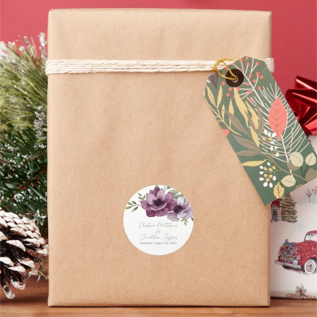 Romantic Watercolor Anemones Classic Round Sticker (Holiday)