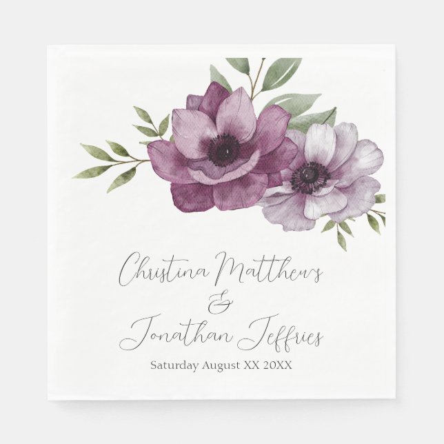 Romantic Watercolor Anemones Napkins (Front)