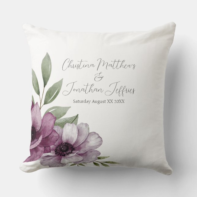 Romantic Watercolor Anemones Throw Pillow (Front)