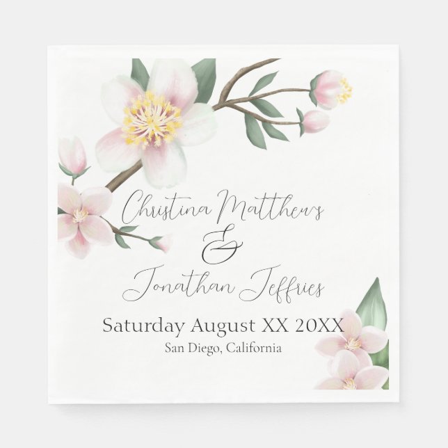 Romantic Watercolor Apple Blossoms Napkins (Front)