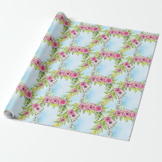 Romantic Watercolor Art Nouveau Rose Vine Wrapping Paper