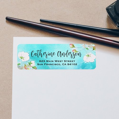 Romantic Watercolor Art White Roses Return Address Label