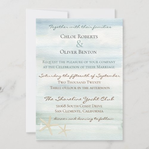 Romantic Watercolor Beach Wedding Invitation