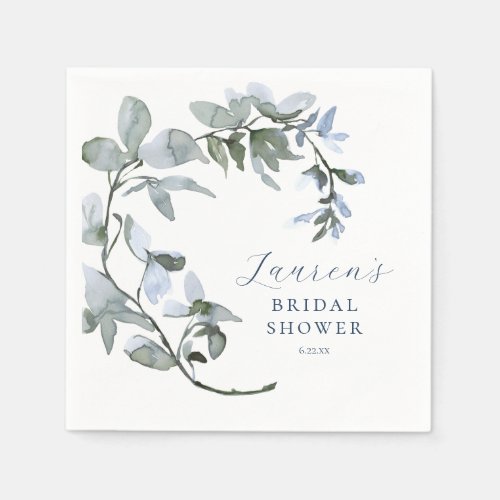 Romantic Watercolor Blue Floral Bridal Shower Napkins