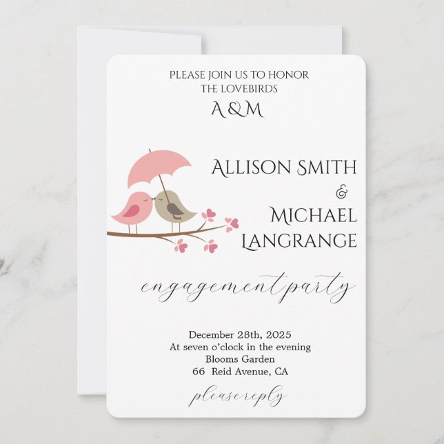 Romantic Watercolor Blush Engagement Party Invitation (Front)