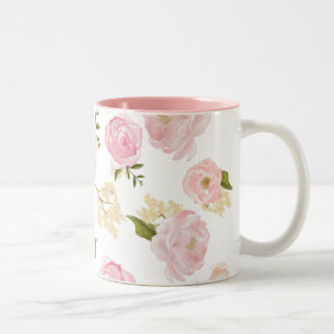Romantic Watercolor Blush Peonies Floral Pattern Two-Tone Coffee Mug