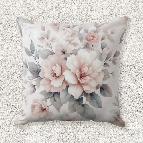 Romantic Watercolor Blush Pink Floral Throw Pillow