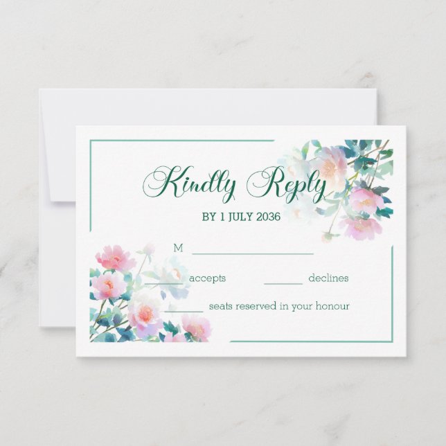 Romantic Watercolor Blush Pink Floral Wedding RSVP Card (Front)