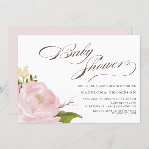 Romantic Watercolor Blush Pink Peony Baby Shower Invitation