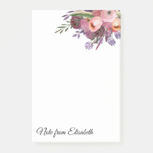 Romantic watercolor boho floral bouquet personaliz post-it notes