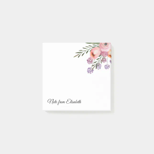 Romantic watercolor boho floral bouquet personaliz post-it notes | Zazzle