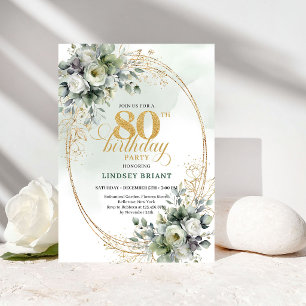 Romantic Watercolor Botanical 80th Birthday Card