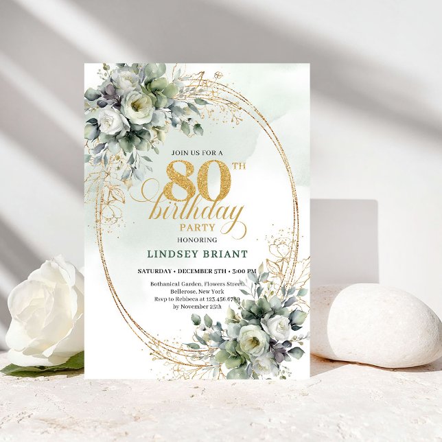 Romantic Watercolor Botanical 80th Birthday Card (Romantic Watercolor Botanical 80th Birthday Card)