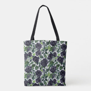 Romantic watercolor bouquet: dark & black roses tote bag