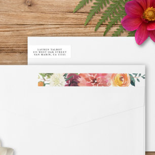 Romantic Watercolor Bouquet   Return Adress Wrap Around Label