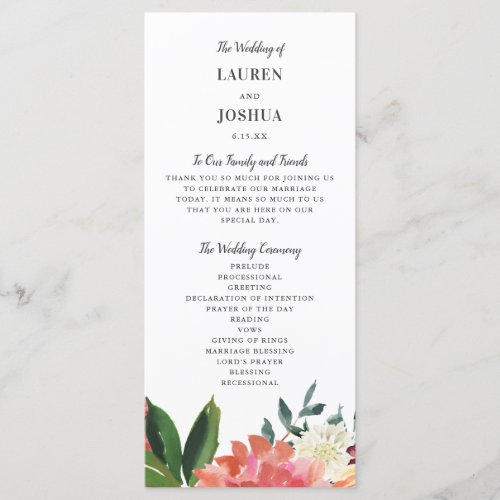 Romantic Watercolor Bouquet  Wedding Ceremony Program