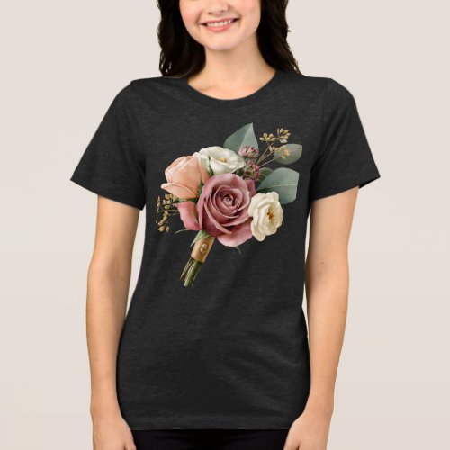 Romantic Watercolor Bridal Bouquet Tri-Blend Shirt