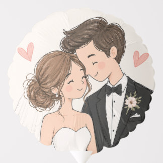 Romantic Watercolor Bride and Groom Wedding Shower Balloon