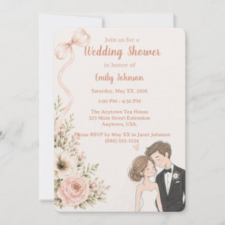 Romantic Watercolor Bride and Groom Wedding Shower Invitation