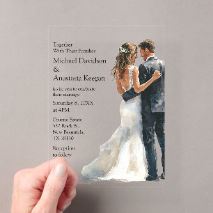 Romantic Watercolor Bride & Groom Clear Wedding Petite Acrylic Invitation