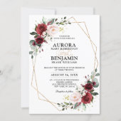 Romantic Watercolor Burgundy Floral Geometric Invitation (Front)