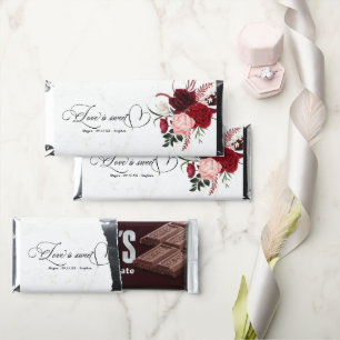 Romantic Watercolor Burgundy Floral Wedding Hershey Bar Favors