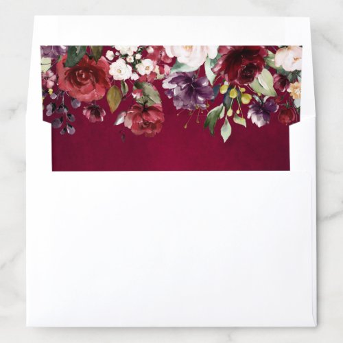 Romantic Watercolor Burgundy Red Blush Rose Floral Envelope Liner