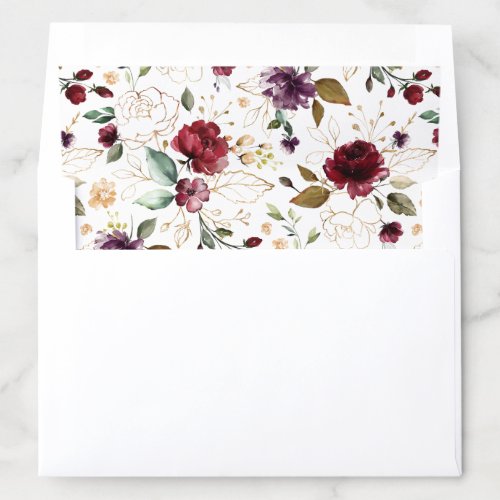 Romantic Watercolor Burgundy Red Blush Rose Floral Envelope Liner