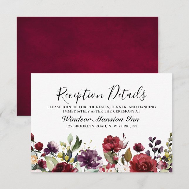 Romantic Watercolor Burgundy Red Blush Rose Floral Invitation (Front/Back)