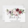 Romantic Watercolor Burgundy Red Blush Rose Floral Thank You Card